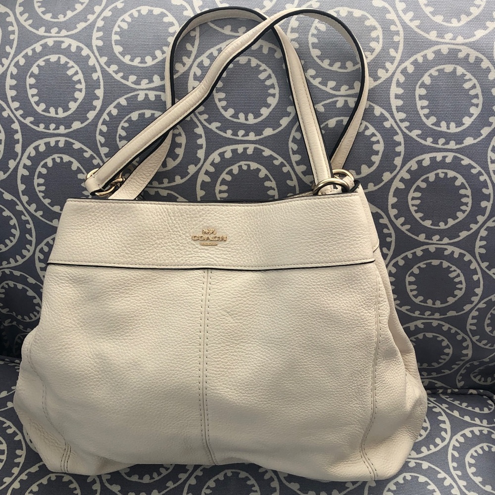 Coach Cream Pebbled Leather Shoulder Bag with Double Straps